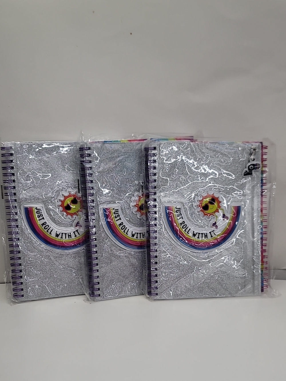 Silver Glitter Spiral Journal with Rainbow Accent - Kids Notebook 6pk